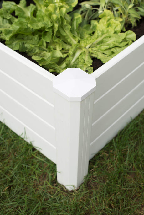 NuVue Products 26001 Premium Outdoor Raised Garden Bed for Growing Edible Plants and Flowers, BPA-Free Woodgrain Panel Elevated Planter Box, 48” L x 48” W x 15” H, White NuVue