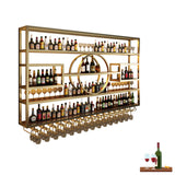 Floating Bar Shelves Wine Rack Wall Mounted Liquor Bottle Display Shelf with Hanging Wine Glass Rack Liquor Cabinet Bar for Home Whiskey Shelf for Cafe Kitchen Living Room Restaurant(Gold,16 Generic