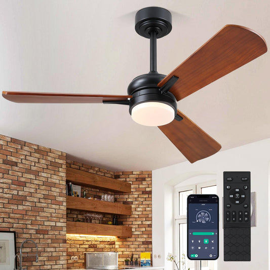 CHESUR 45" Ceiling Fans with Lights - Wood Ceiling Fan with Remote and 3 Reversible Solid Wood Blades, Three Color Dimmable Light, 6 Speeds, Low Profile Ceiling Fan for Farmhouse, Indoor Bedroom