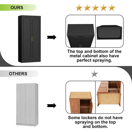 UNICOLY Armoire Wardrobe Closet with Doors, 71'' Wardrobe Cabinet with Hanging Rod, Metal Closet with 2 Adjustable Shelves for Bedroom School, Employee, Gym, Armarios De Ropa para Dormitorio, Black UNICOLY
