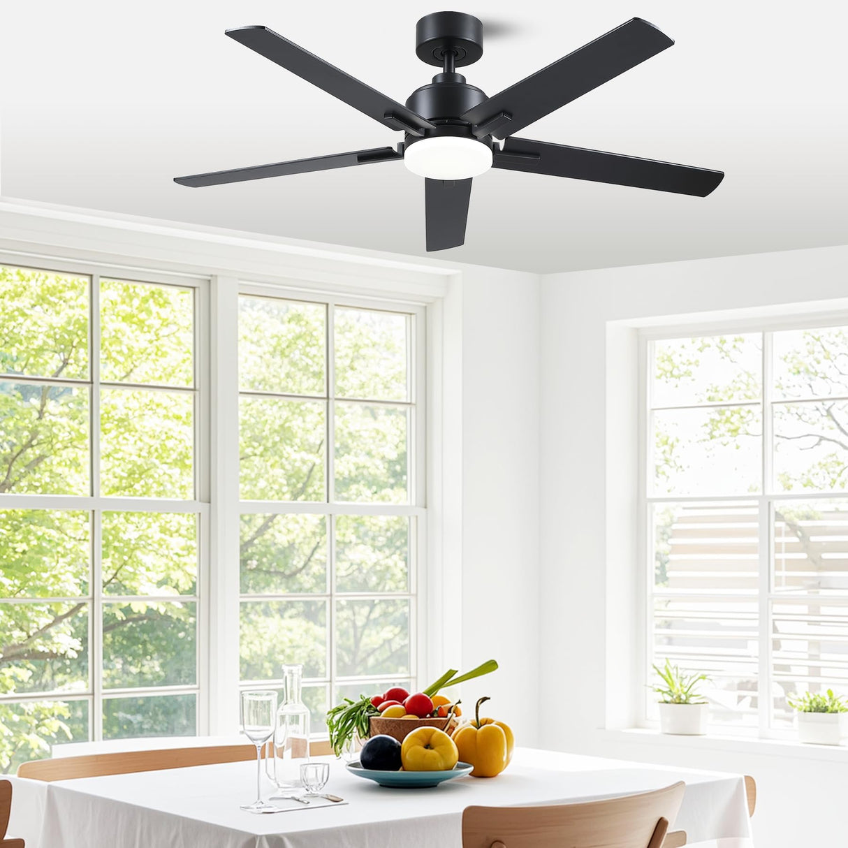 DSNAPE 52 Inch Black Ceiling fan with Lights, Ceiling Fan with Lights and Remote/APP Control, Reversible, Dimmable, 3CCT, Quite Ceiling fan for Living Room, Bedroom, Indoor Outdoor Use DSNAPE