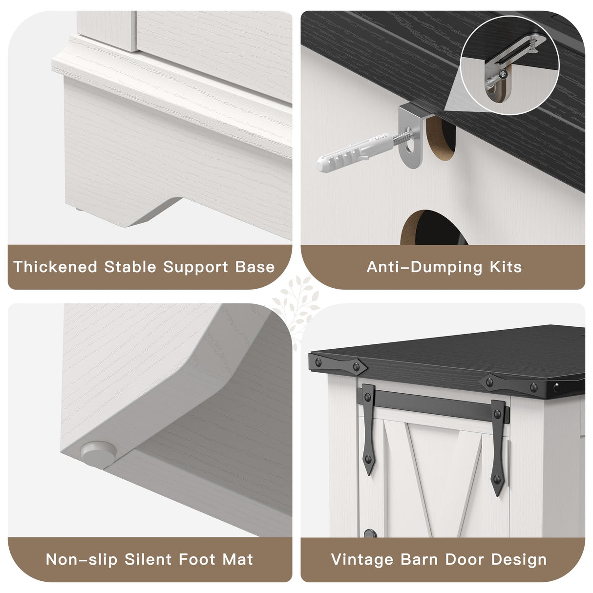 EnHomee End Tables with Charging Station,25" Farmhouse Wood Nightstand with Barn Door,Large Sofa Side Table with Adjustable Storage Shelf for Bedroom,Drawing Room,Hallway,Antique White EnHomee