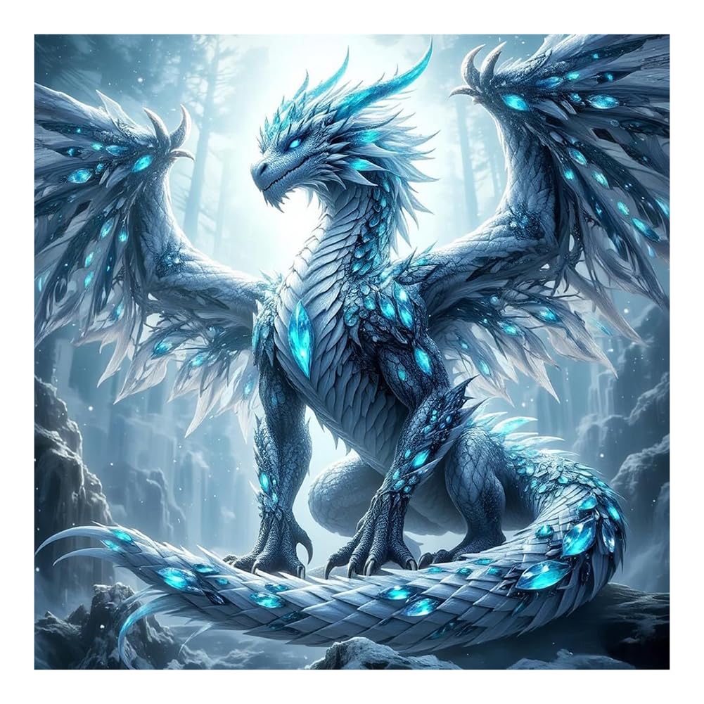 SJUTOUCI Ice Dragon Diamond Art Kits for Adults, Diamond Painting Kits for Beginners, 5D Round Diamond Dots Gem Craft Art Home Wall Decor 12x12 inch SJUTOUCI