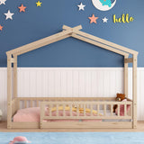 Harper & Bright Designs Twin Montessori Floor Bed with Fence Railing – Natural Wood Frame for Kids Harper & Bright Designs
