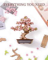 ROBOTIME Sakura Bonsai 3D Puzzles Wooden Artificial Cherry Blossom Tree DIY Model Building Kit for Home Decoration and Office Art Creative Gifts ROBOTIME