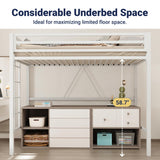 Allewie Metal Loft Bed Twin Size with Guardrail and Ladder, Small Space Saving Design for Bedroom Kid Room and Dorm, No Box Spring Needed, White Allewie