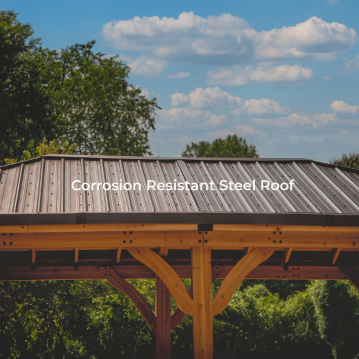 Backyard Discovery Barrington 24' x 12' Cedar Wood Outdoor Gazebo Pavilion with Hardtop Galvanized Steel Hip Roof, Snow Support, Wind Resistance, PowerPort, Shade for Garden, Patio, Deck, Entertaining Backyard Discovery