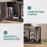 Bestier LED TV Stand with Power Outlets for 55/60/65 Inch TV, Gaming Entertainment Center with Cabinet for PS5, Modern TV Cabinet with Adjustable Glass Shelves for Living Room 58 Inch,Black Marble Bestier