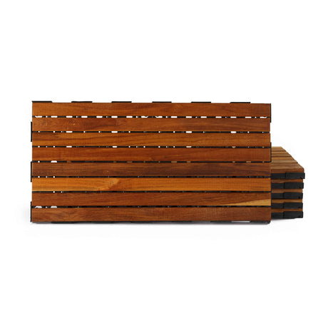 Cortesi Home FloorKNKT Interlocking Teak Wood Floor Patio Deck Tiles in (Set of 6) 12x24 inch Cortesi Home