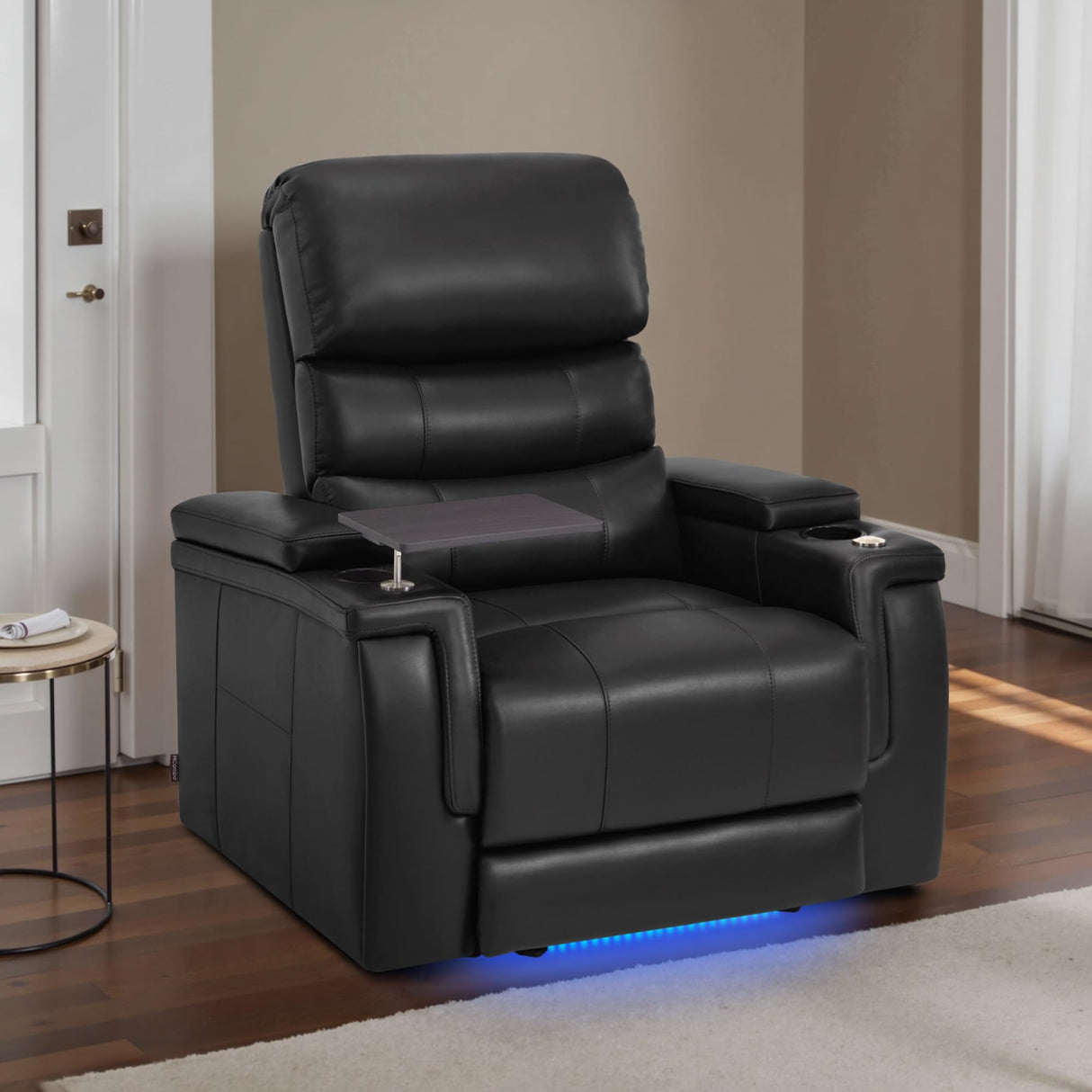 MCombo Triple Motors Power Recliner Chair with Power Headrest & Lumbar Support for Living Room, Home Theater Seating with Armrest Storage, Tray Table and Dual Charging Ports HTS708 (Black) MCombo