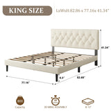 CXVX King Size Bed Frame with Upholstered Headboard, Button Tufted Design, Strong Wooden Slats, No Box Spring Needed, Easy Assembly, Noise Free CXVX