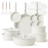 CAROTE 23pcs Pots and Pans Set Non Stick, Cookware Sets, Kitchen Set, Oven/Dishwasher/Fridge Safe, Space Saving Pots Set, Nonstick Set with Versatile Detachable Handle, Induction RV Set, Cream CAROTE