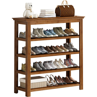 Bamworld Shoe Rack 5 Tier Wooden Storage Benches Wood Free Standing Shoe Shelf for Entryway Hallway (Brown,39.4") - WoodArtSupply