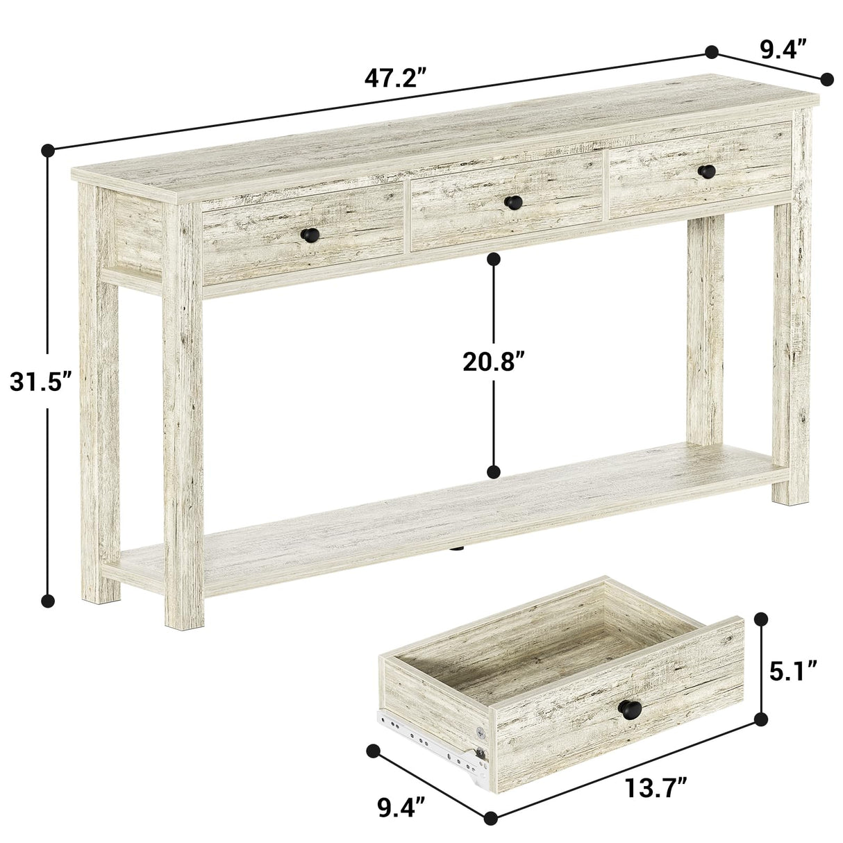 Homieasy Farmhouse Console Table with 3 Drawers, 47 Inch Wood Sofa Table with Storage Shelf for Living Room, Behind Couch, Entryway Table for Hallway, Living Room, or Foyer, Light Rustic Oak Homieasy