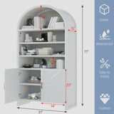 TIMWNER 71” Arched Bookshelves, Tall Wood Bookcase with Lower Cabinet, Modern Pantry Storage Cabinet Bookshelf for Kitchen, Living Room,Office,White TIMWNER
