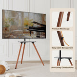 ECOTINY Tripod Easel TV Stand for 40 to 65 Inch LCD LED OLED Screen, Height Adjustable and Swievel TV Stand, Portable Corner TV Floor Stand with Wooden Tray, VESA 400x400mm, Minimalist Black Walnut ECOTINY