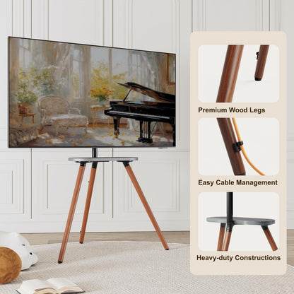 ECOTINY Tripod Easel TV Stand for 40 to 65 Inch LCD LED OLED Screen, Height Adjustable and Swievel TV Stand, Portable Corner TV Floor Stand with Wooden Tray, VESA 400x400mm, Minimalist Black  - WoodArtSupply