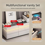 BLOVARI Luxury Makeup Vanity Table with Drawers, Wireless Charging Station & Speaker, Solid Wood Vanity Desk with LED Smart Makeup Mirror for Bedroom 48" BLOVARI