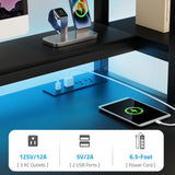 GreenForest Computer Desk with Drawers and Monitor Stand, Home Office Desk with Storage Shelves, Small Gaming Desk with Power Outlets and LED Lights for Study Writing Working, 51 inch Black GreenForest