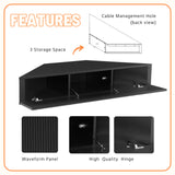 24/7 Shop at Home French 47 inch Modern Floating TV Console Table with 3D Wavy Panel Door, Wood Entertainment Center with Storage Space, Wall Corner Shelf for Living Room, Bedroom, Office, Black Pure 24/7 Shop at Home