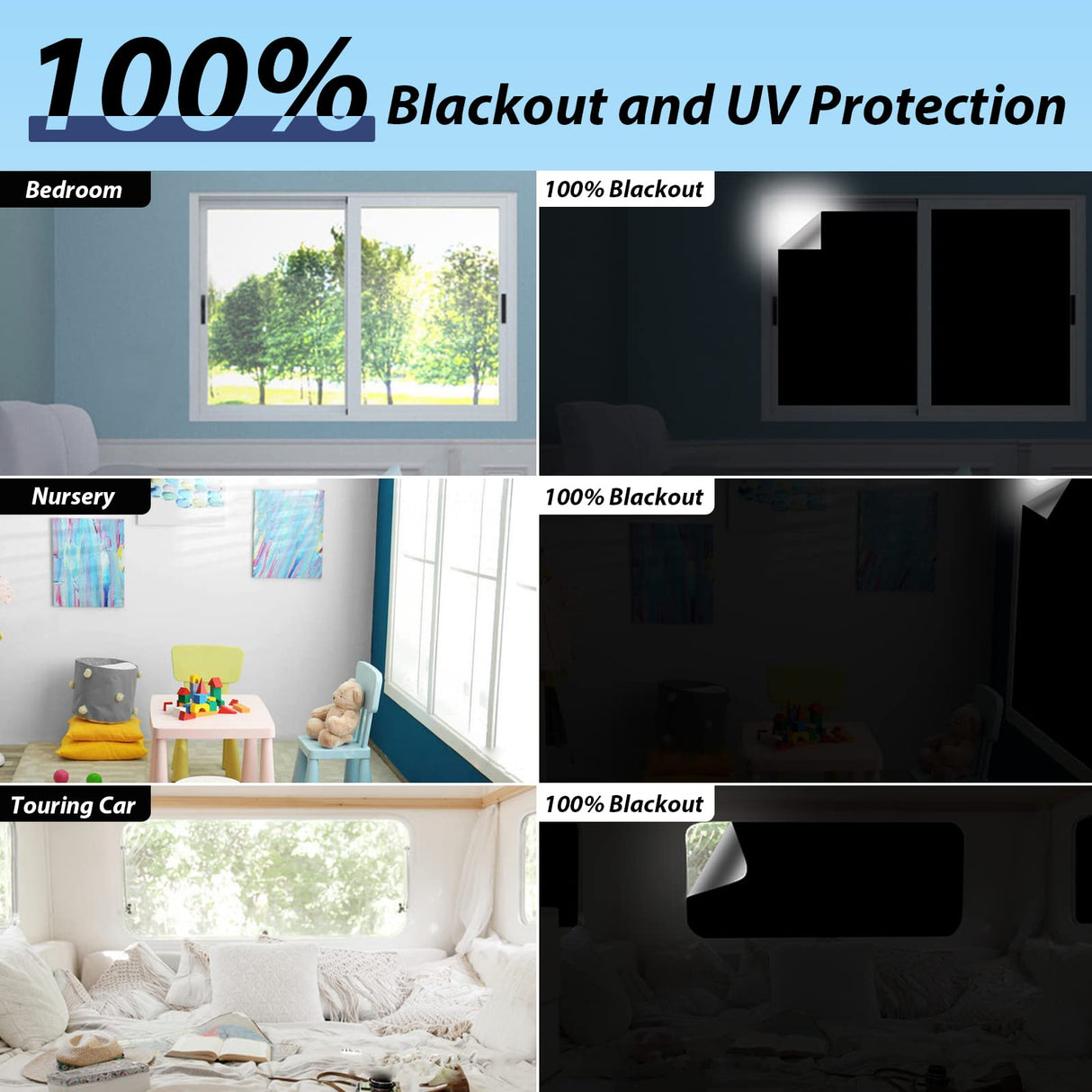 Vanten 2025 Upgraded Blackout Curtains, 157"x59" Blackout Shades,100% Blackout Window Shades with Strong Hook &, Loop Tapes, Temporary Blinds for Baby Nursery, Bedroom, Travel, Cars Vanten