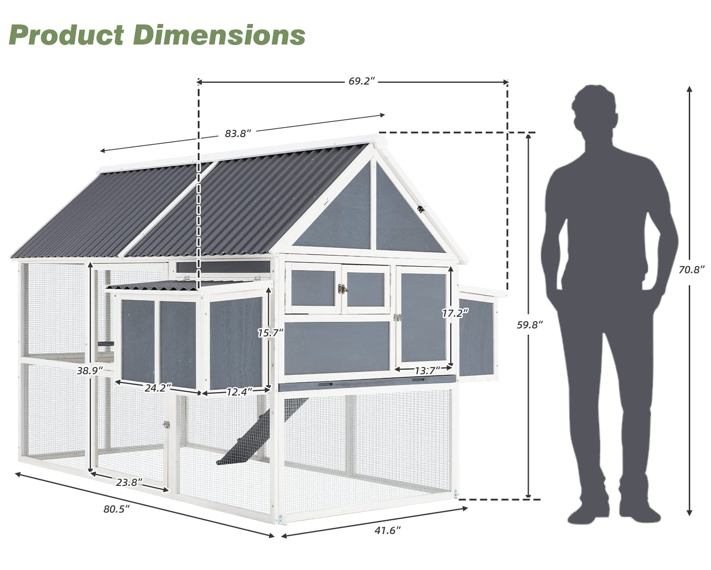 AECOJOY 84” Large Chicken Coop, Outdoor Wooden Hen House Poultry Cage for 8-10 Chickens Walk in Chicken House with Run