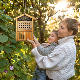 Mason Bee House - Wax Coated Waterproof Hotel for The Garden, Natural Handmade Wooden Home, Attracts Peaceful Pollinators, Native Habitat POLLIBEE
