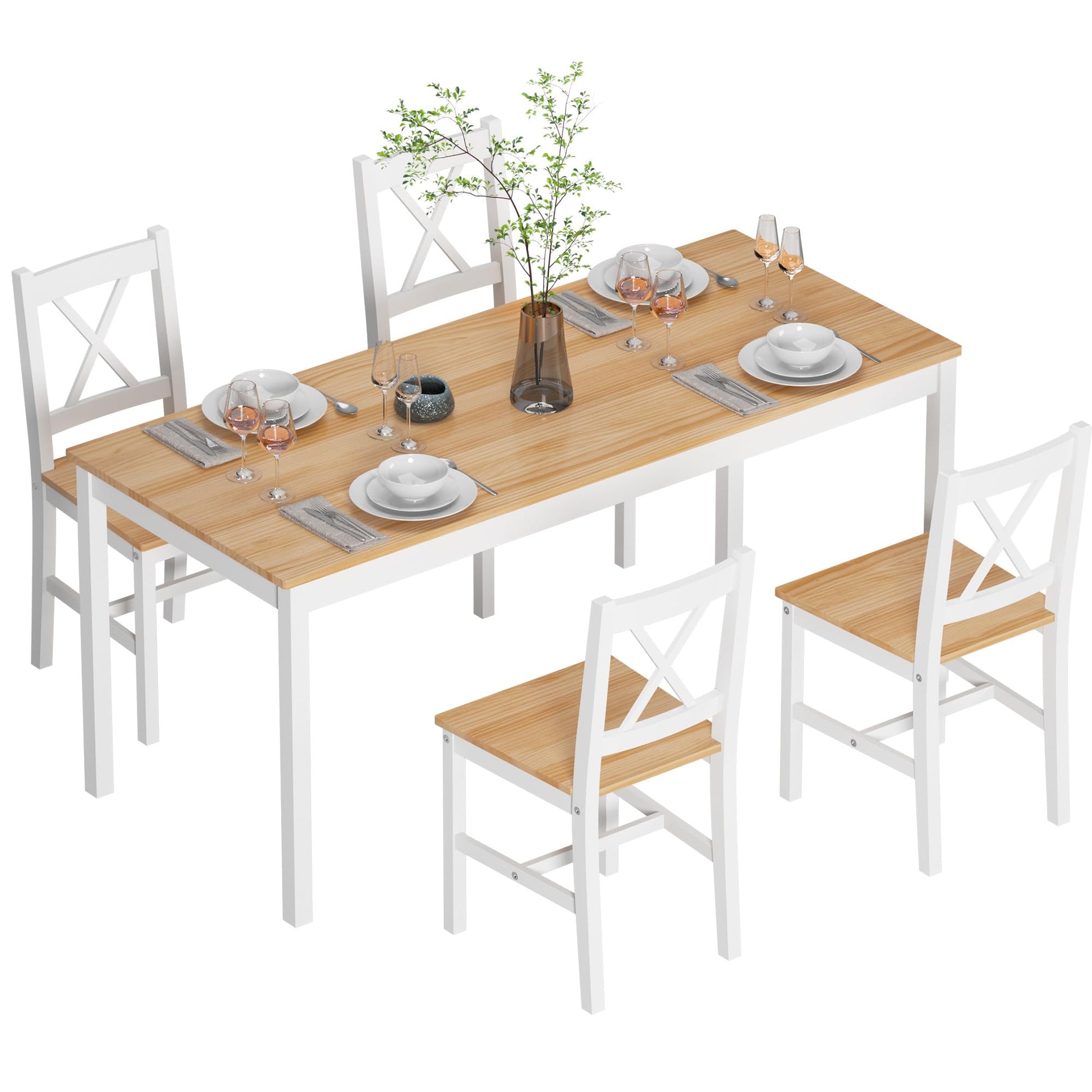 SogesPower Dining Table Set for 4, 5-Piece Wood Kitchen Dining Table Set with 4 Chairs for Kitchen Dining Room Restaurant Small Space, 47" White&Oak - WoodArtSupply