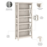 Bush Business Furniture Key West 5-Shelf Bookcase in Linen White Oak - Stylish Storage Solution for Any Room Bush Business Furniture