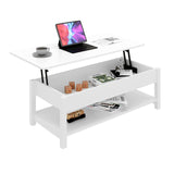 Panana Lift Top Coffee Table with Hidden Compartment and Open Shelf, Lift Tabletop Pop-Up Coffee Table for Living Room, 45.28" L, White Panana