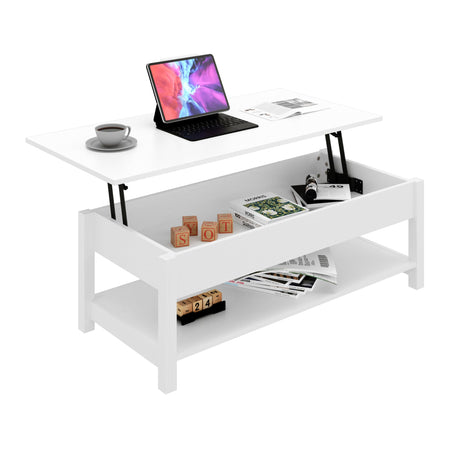 Panana Lift Top Coffee Table with Hidden Compartment and Open Shelf, Lift Tabletop Pop-Up Coffee Table for Living Room, 45.28" L, White Panana