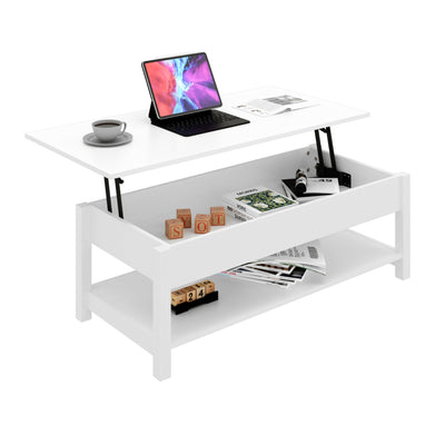 Panana Lift Top Coffee Table with Hidden Compartment and Open Shelf, Lift Tabletop Pop-Up Coffee Table for Living Room, 45.28" L, White