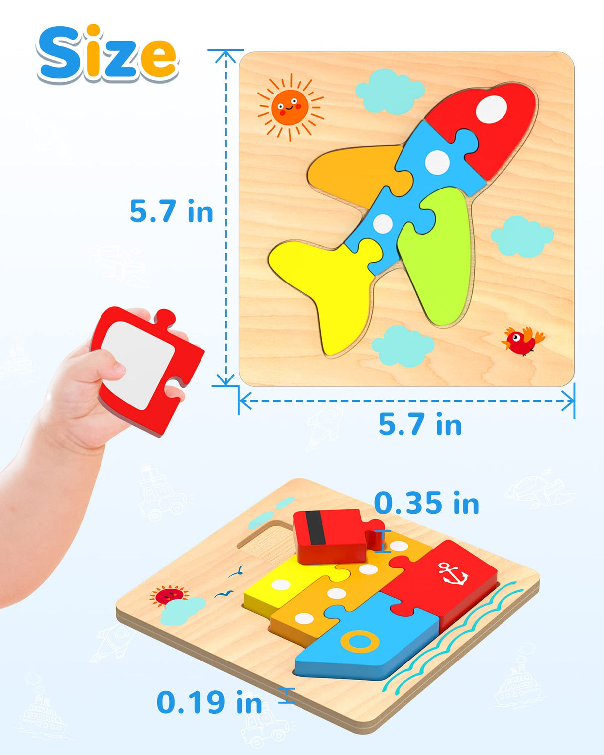 Yetonamr Wooden Toddler Puzzles Gifts Toys for 1 2 3 Years Old Boys Girls, 4 Vehicle Shape Montessori Toys Educational Blocks Kids Toys Gift Baby Learning Toy Age 1-3, 2-4 Yetonamr
