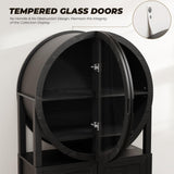 BROTTAR Rounded Kitchen Pantry, Bar Display Cabinet with LED Lights, 65" Tall Wine Storage Cabinet with Glass Doors & Shelves, Modern Liquor Cabinets for Dining Room, Kitchen, Living Room,Black BROTTAR