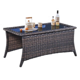 Belord Outdoor Coffee Table with Tempered Glass Top, Patio Rectangular Brown Wicker, Handwoven Rattan Coffee Table Compatible with Patio Furniture Sets for Porch Deck Backyard Belord