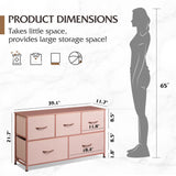 WLIVE Dresser for Bedroom with 5 Drawers, Wide Chest of Drawers, Fabric Dresser, Storage Organization Unit with Fabric Bins for Closet, Living Room, Hallway, Pink and Rose Gold WLIVE