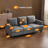 VINGLI Grey 83" Sofa Couches for Living Room, Faux Suede Modern Comfy 3 Seater Couch 25.6" Deep Seat Upholstery Cozy Sofas for Small Space, Bedroom, Apartment, Home Office VINGLI
