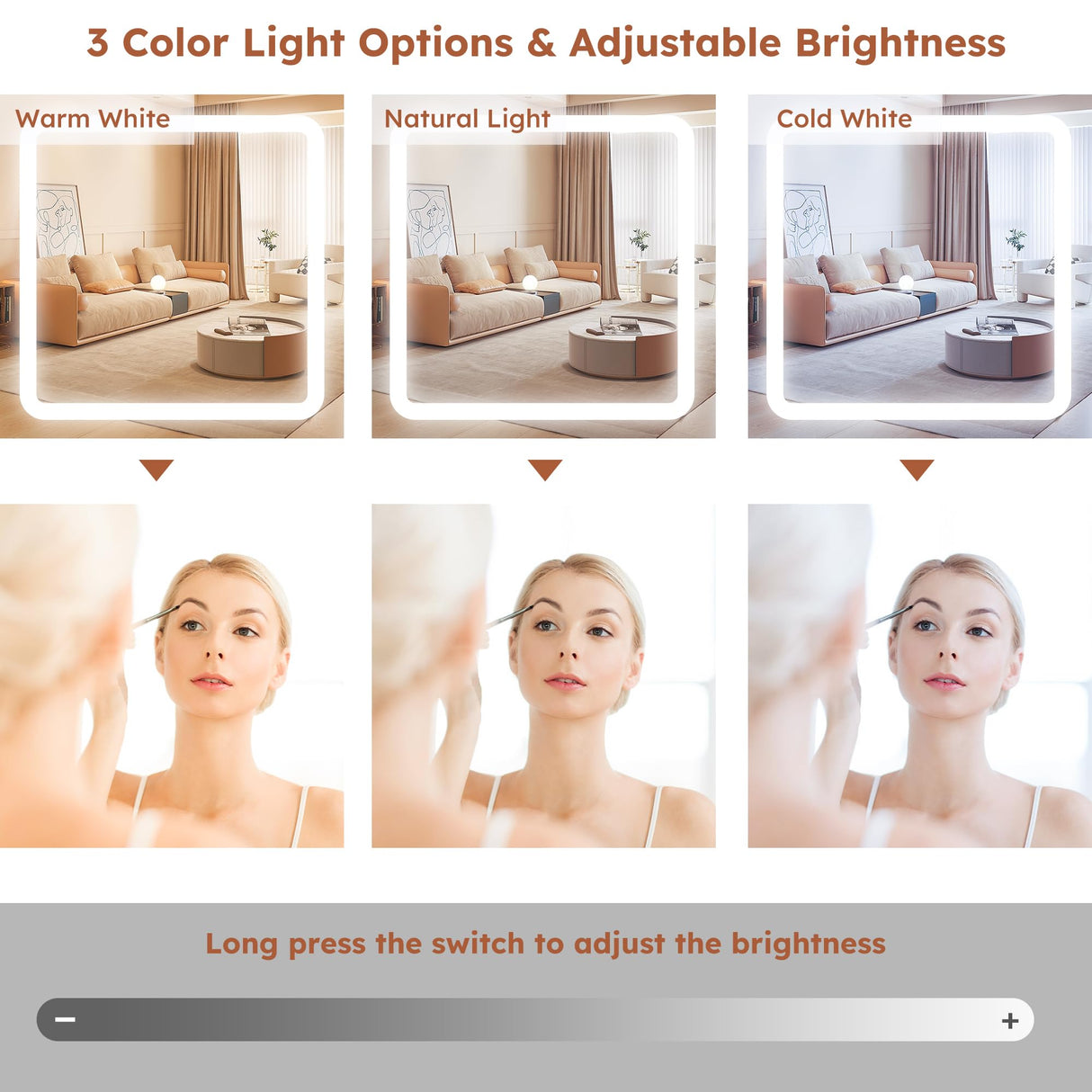 Leavader Vanity Desk Set with Lighted Mirror and Stool, Makeup Table with Sliding LED Lighted Mirror-3 Color Models, Makeup Desk with 6 Drawers & Shelves & Cushion Stool, Dressing Table for Home Apt Leavader