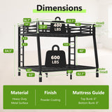 MJQFVM Full XL Over Queen Bunk Bed with 2 Ladders for Adults, Heavy Duty Metal Frame & Full Guardrails, Reinforced No-Sag Metal Slats, Space Saving for Guest Room, Dorm, Kids Bedroom, Black MJQFVM
