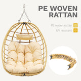 DWVO Egg Hanging Swing Chair with Stand Egg Chair Wicker Indoor Outdoor Hammock Egg Chair with Cushions 330lbs for Patio, Bedroom, Garden and Balcony, Beige DWVO