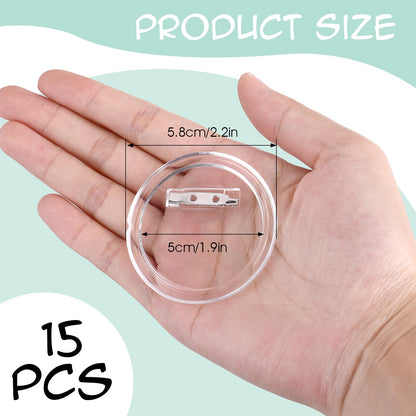 15 Pcs Acrylic Button Pin 2 Inches Photo Buttons Blank Pin Small Blank Clear Button Make Your Buttons Custom Button Pins Blanks with Clear Picture Buttons Badges Kit for Crafts Paper Craft Activities