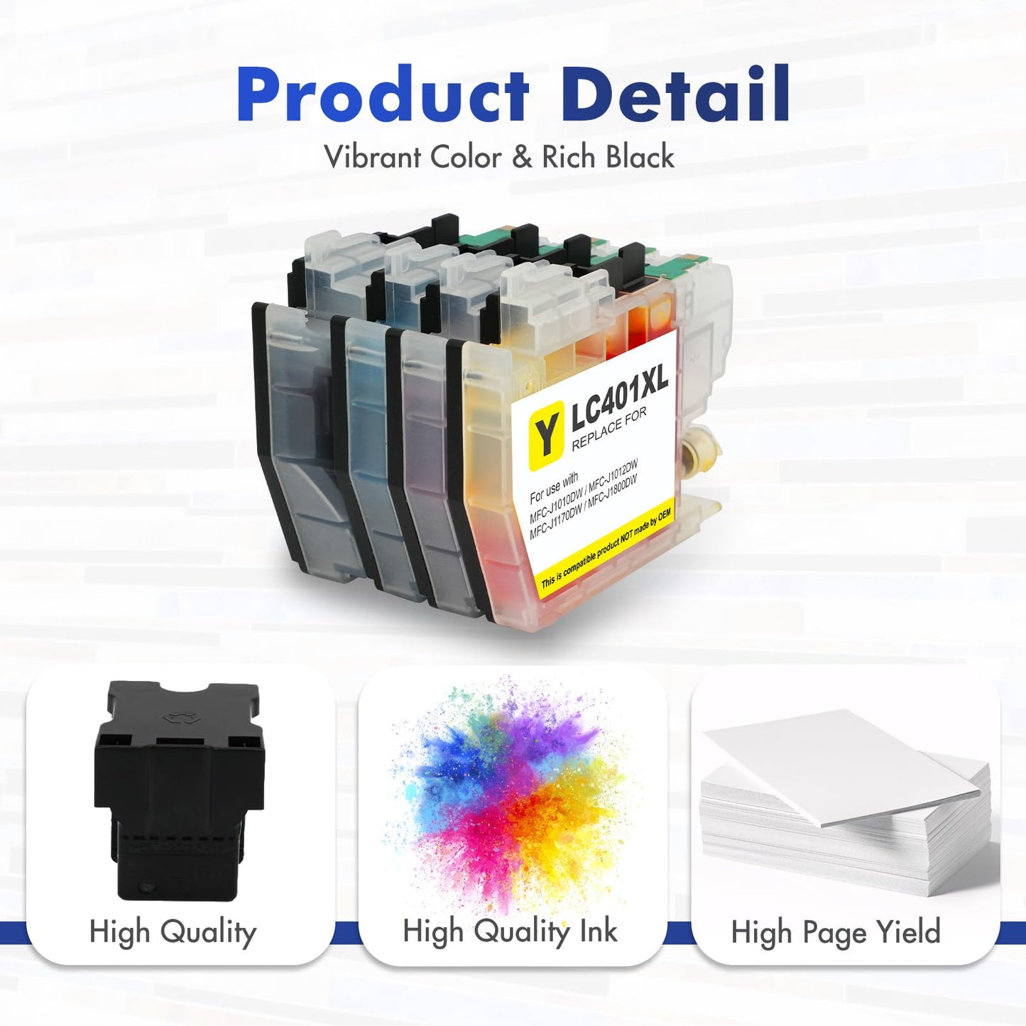 LC401XL LC401 MFC-J1010DW Ink Cartridges for Brother Printer 401XL LC 401 for MFC-J1010DW MFC-J1170DW MFC-J1012DW MFC-J1800DW MFC J1010DW - 4 Pack High Yields Black Cyan Magenta Yellow