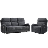 HAOMARKETS 2-Piece Electric Recliner Sofa Set with Charging Port, Include Single Power Reclining Chair and 3-Seater Reclining Sofa for Living Room, Dark Grey HAOMARKETS