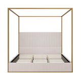 GYYBED Four Poster King Bed Frame - Modern Metal Canopy Design with Tall Upholstered Headboard, Luxury Master Bedroom Furniture (Beige,Gold, King) GYYBED