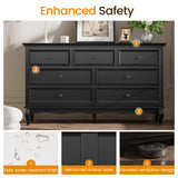 RoyalCraft Dresser for Bedroom, 7 Drawers Dresser with Distinctive Wooden Legs & Black Paint Finish, Black Drawer Dresser with Spacious Storage Space for Bedroom, Hallway RoyalCraft