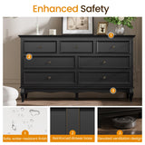 RoyalCraft 7 Drawers Dresser, Black Dresser with Distinctive Wooden Legs & Black Paint Finish, Large Chest of Drawers with Spacious Storage Space for Bedroom, Hallway RoyalCraft