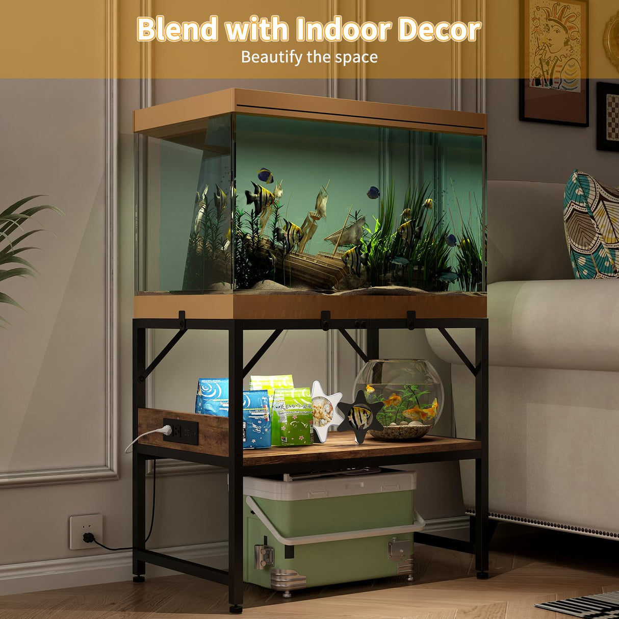 METYERRY Modern 20 Gallon Fish Tank Stand for Home Office, 2-Tier Aquarium Stand with Shelf for Storage, Fish Tank Table 24" x 12" x 21", Ideal for Breeder Tanks, and Reptile Terrariums, Rustic Brown METYERRY