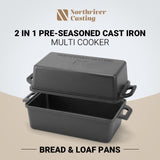 Northriver Casting 2 in 1 Cast Iron Bread Pan with Lid, Loaf Pans 2 Piece Set for Baking Homemade Meatloaf, 9×5 Inch Northriver Casting