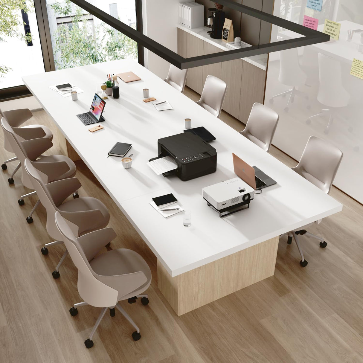Homsee 118.1" W Rectangular Conference Room Table for 10-12 People, Modern Wood Seminar Meeting Table for Boardroom, Versatile Dining Table for Dining Room, White & Light Brown Homsee