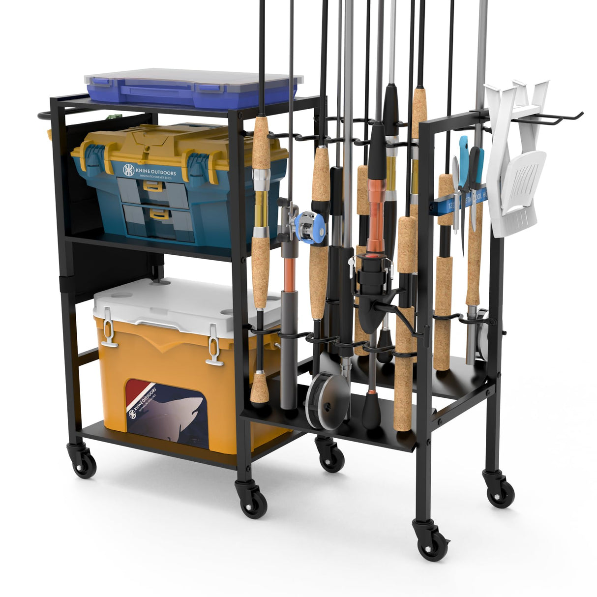 KNINE OUTDOORS Garage Fishing Pole Holders - 12 Rod Holders, 3 Layers of Storage Space for Fishing Gear and Equipment KNINE OUTDOORS